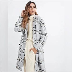 Madewell Bryant Coat Pearl Ivory Wool Blend Houndstooth Plaid Light Academia M